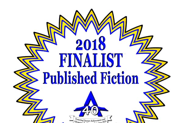 A badge that says 2 0 1 8 finalist for published fiction.